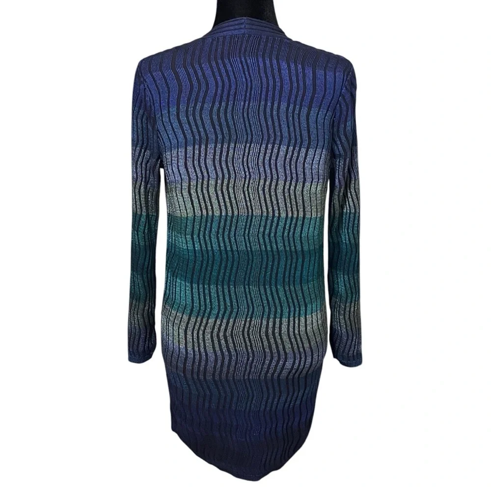 Chicos Blue Green Striped Open Front Cardigan Sweater Jacket Size 0